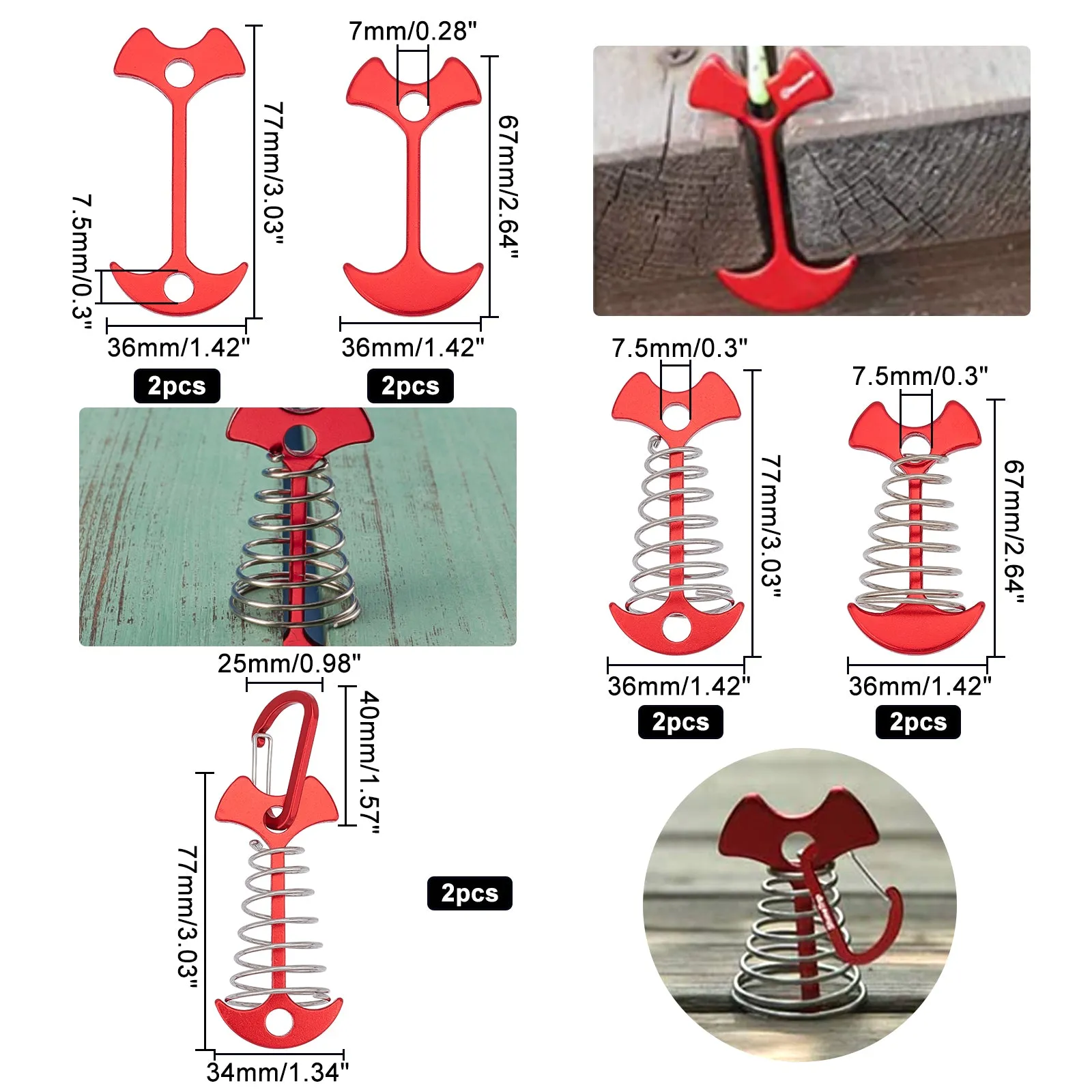 10Pcs Aluminum Alloy Tent Peg, with Spring, Camping Accessories, Red, 67x36x4mm, Hole: 7mm