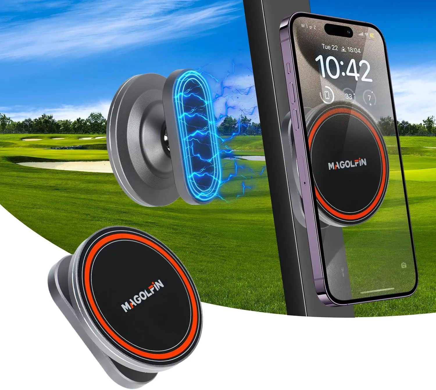 Aluminum Alloy Magnetic Golf Cart Phone Holder with N52 Magnets, Golf Cart Accessories Compatible with MagSafe iPhone 16 Pro Max Plus 15 14 13 12 Mini Fits EZGO Yamaha Club Car Icon, Coolest Golf Gift