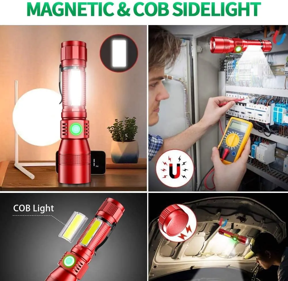 Black Light Flashlight, 3 in-1 Rechargeable Flashlights, UV Light Magnetic LED Flashlight High Lumens, 7 Mode Camping Waterproof Flashlight for Pet Urine Detection (1pack Red)