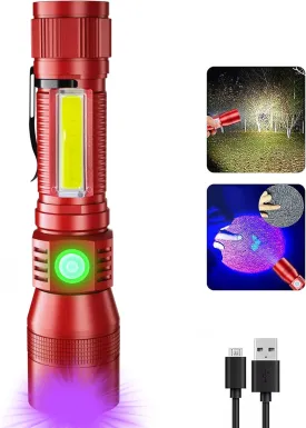 Black Light Flashlight, 3 in-1 Rechargeable Flashlights, UV Light Magnetic LED Flashlight High Lumens, 7 Mode Camping Waterproof Flashlight for Pet Urine Detection (1pack Red)