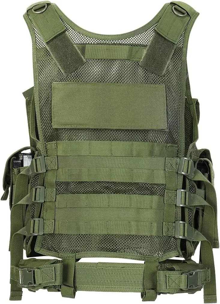 BOMTURN Tactical Vest Outdoor Ultra-Light Breathable Durable Mesh Airsoft Vest Adjustable Detachable Belt & Holster