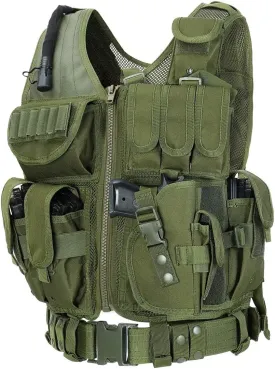 BOMTURN Tactical Vest Outdoor Ultra-Light Breathable Durable Mesh Airsoft Vest Adjustable Detachable Belt & Holster