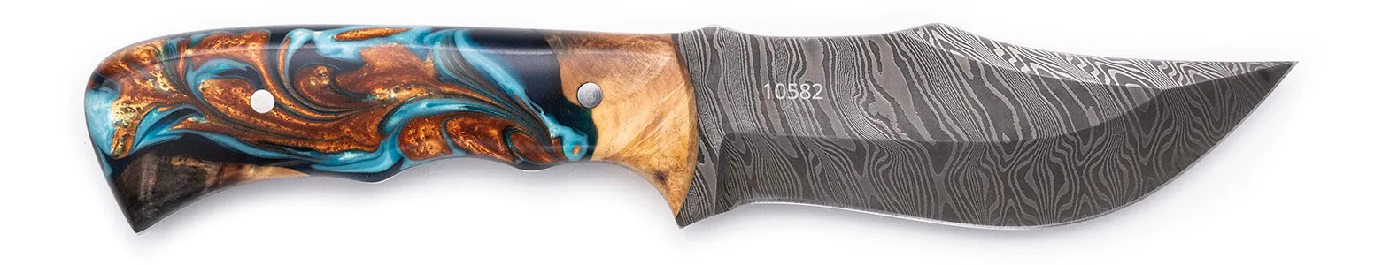 Carved Damascus Hunting Knife #10582