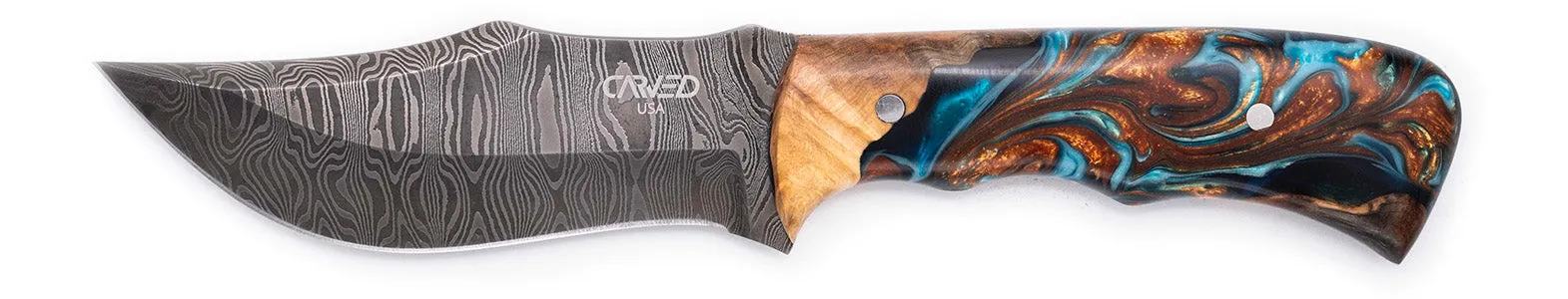 Carved Damascus Hunting Knife #10582