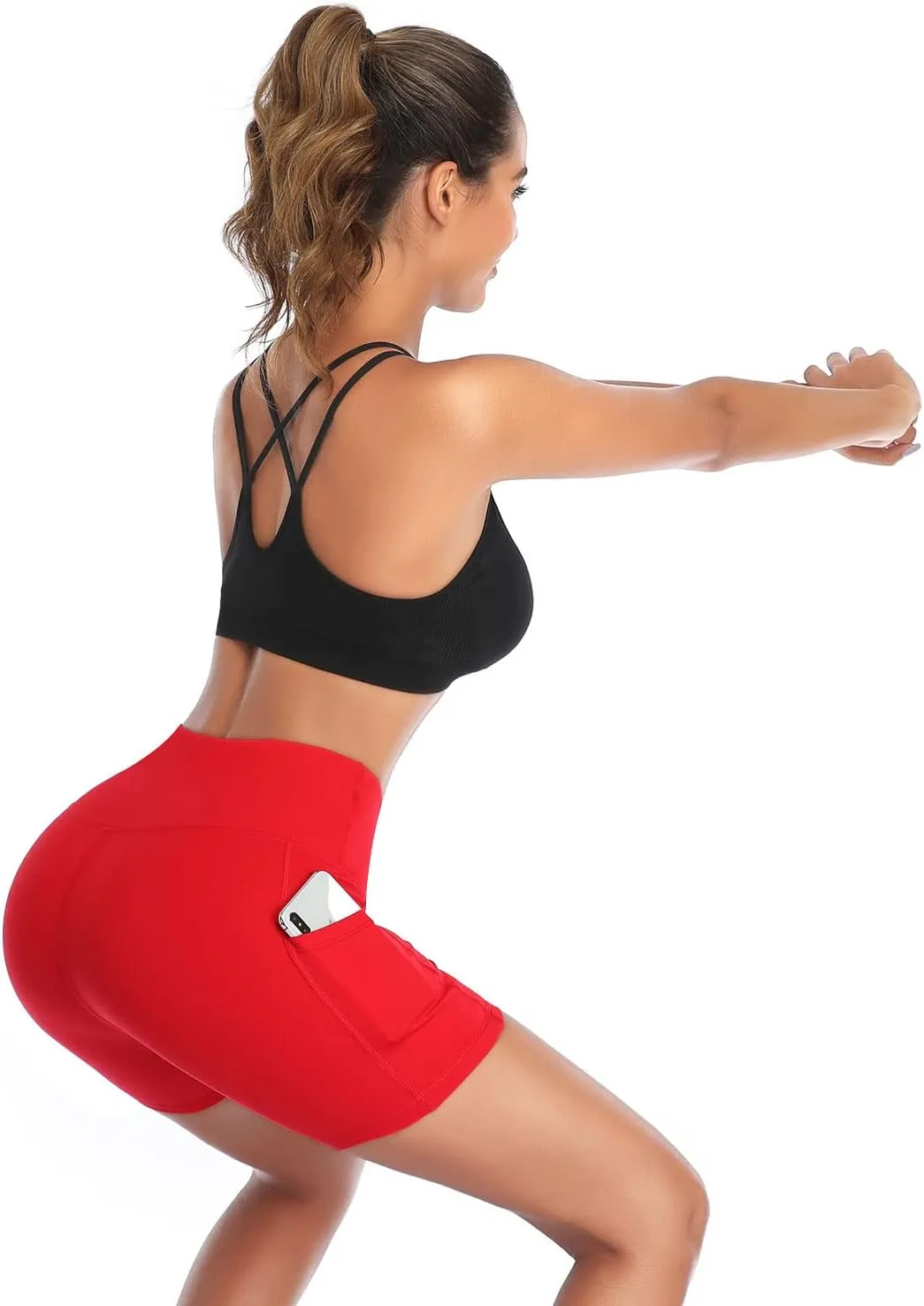 DAYOUNG Women Yoga Shorts High Waist Tummy Control Workout Biker Running Athletic Compression Short with Pockets