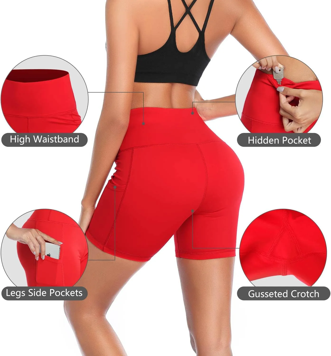 DAYOUNG Women Yoga Shorts High Waist Tummy Control Workout Biker Running Athletic Compression Short with Pockets