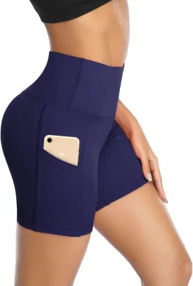 DAYOUNG Women Yoga Shorts High Waist Tummy Control Workout Biker Running Athletic Compression Short with Pockets
