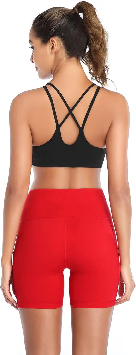 DAYOUNG Women Yoga Shorts High Waist Tummy Control Workout Biker Running Athletic Compression Short with Pockets