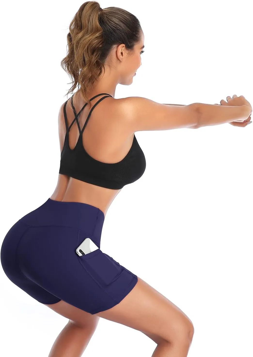 DAYOUNG Women Yoga Shorts High Waist Tummy Control Workout Biker Running Athletic Compression Short with Pockets