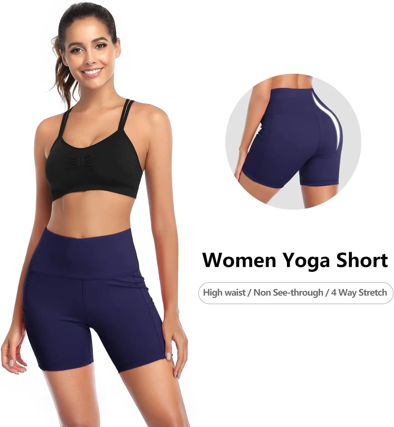 DAYOUNG Women Yoga Shorts High Waist Tummy Control Workout Biker Running Athletic Compression Short with Pockets