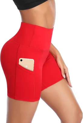 DAYOUNG Women Yoga Shorts High Waist Tummy Control Workout Biker Running Athletic Compression Short with Pockets