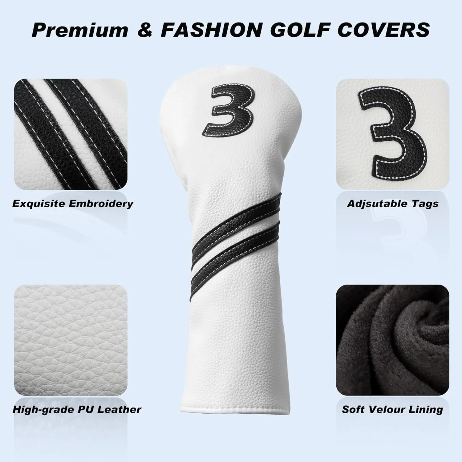Golf Club Covers,4pcs or 1pc Golf Head Covers for Woods and Driver Fairway Hybrids Women Men