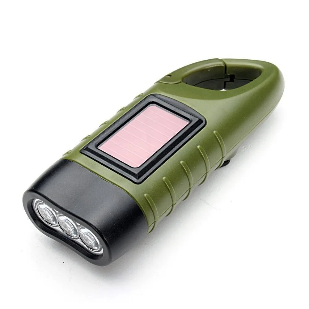 Hand Crank Solar LED Flashlight - Emergency Rechargeable Dynamo Torch