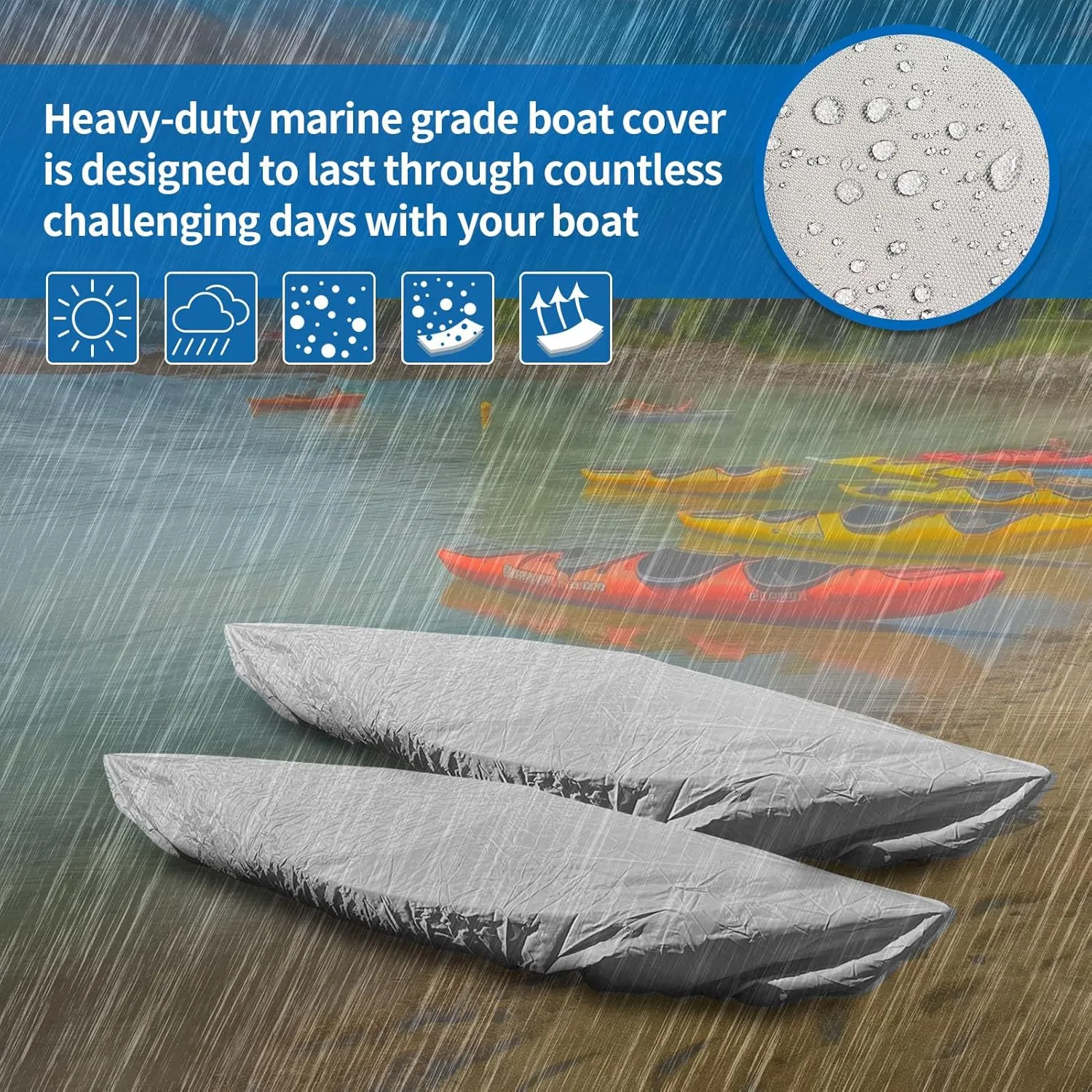i Cover Kayak, Outdoor Storage Heavy Duty Waterproof, UV Resistant Boats Covers Fits 15.3-16.5ft Kayaks, Canoes, SUP, Paddle Board, and Fishing Boat