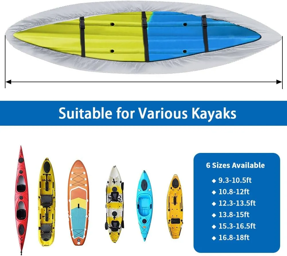 i Cover Kayak, Outdoor Storage Heavy Duty Waterproof, UV Resistant Boats Covers Fits 15.3-16.5ft Kayaks, Canoes, SUP, Paddle Board, and Fishing Boat