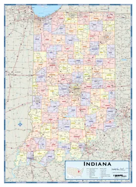 Indiana Counties Wall Map