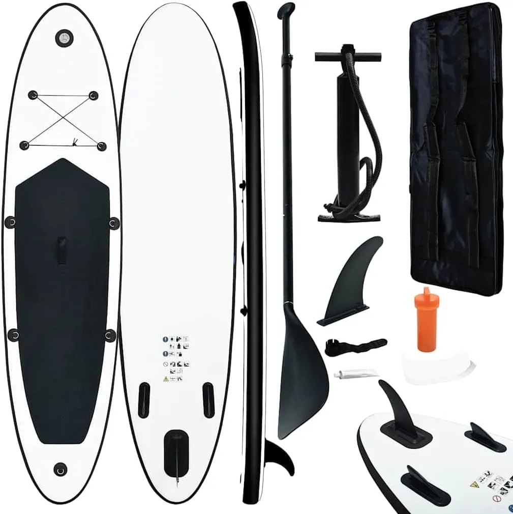 Inflatable Stand Up Paddle Board Set for Thrilling Water Adventures, Durable, Lightweight, and Easy to Inflate, Black and White