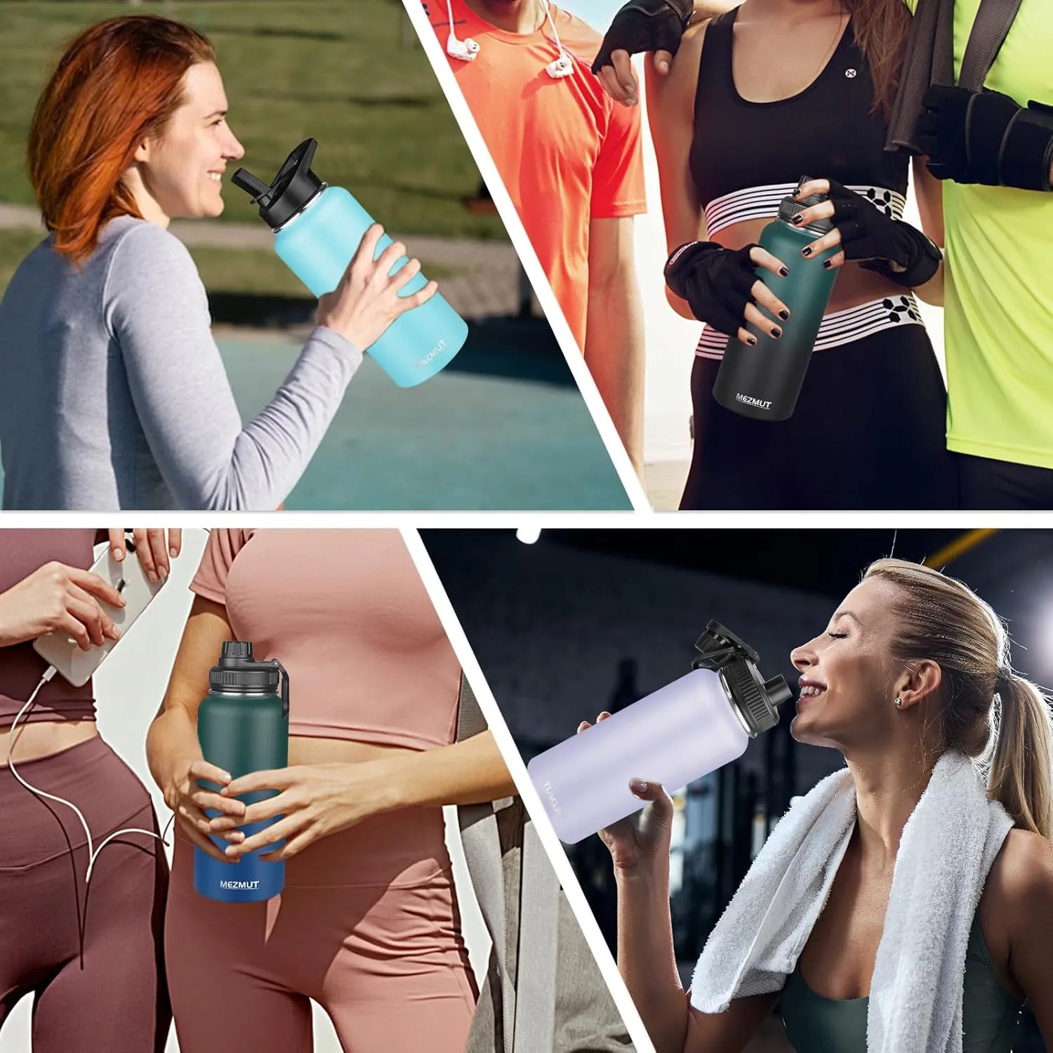 Insulated Water Bottle with Straw&2 Lids 32oz Metal Water Bottle Leakproof Travel Stainless Steel Water Bottles Reusable Double Wall Gym Sports Thermal Flask for Camping Hiking, Purple