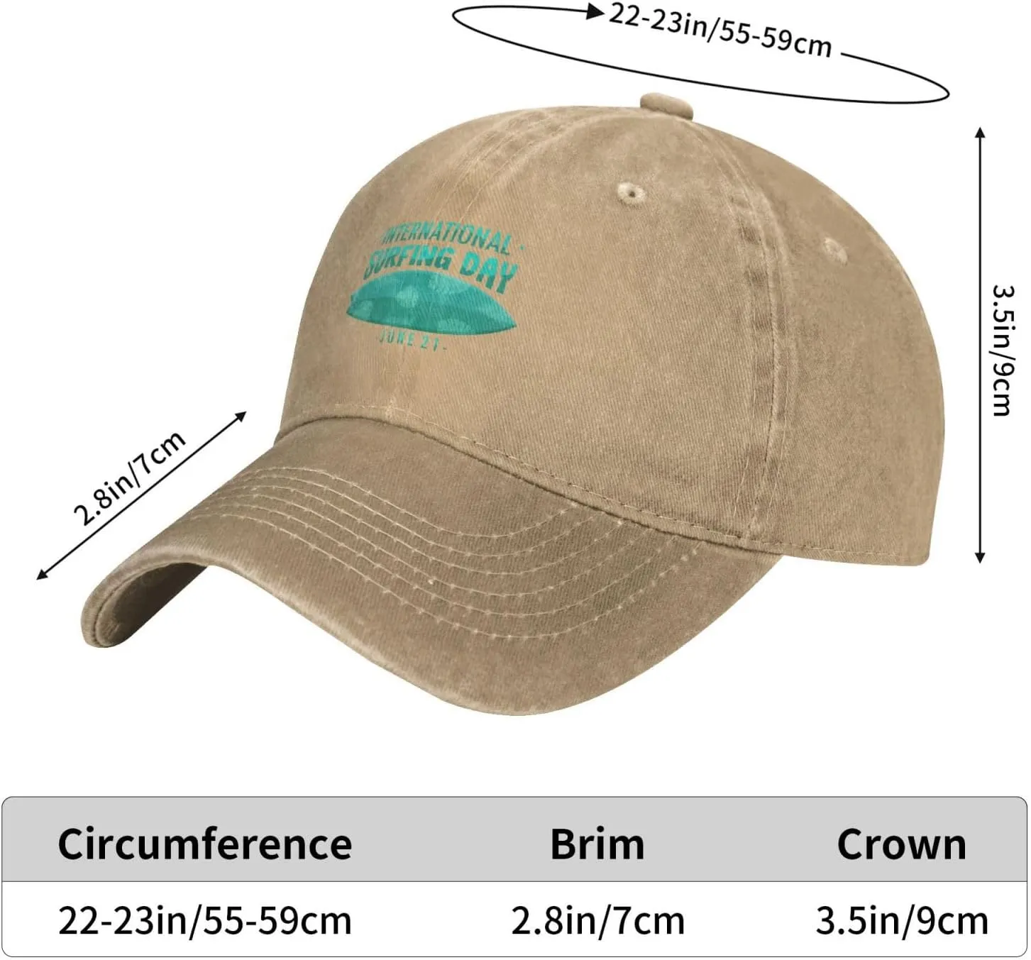 International Surfing Day Fonts and Surfboards Baseball Cap for Men Women Hats Adjustable Denim Hat Dad Hat