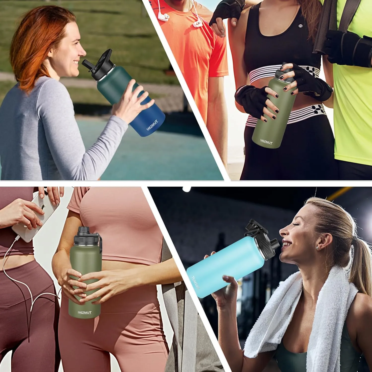 MEZMUT Insulated Water Bottle with Straw&2 Lids 32oz Metal Water Bottle Leakproof Travel Stainless Steel Water Bottles Reusable Double Wall Gym Sports Thermal Flask for Camping Hiking, Blue