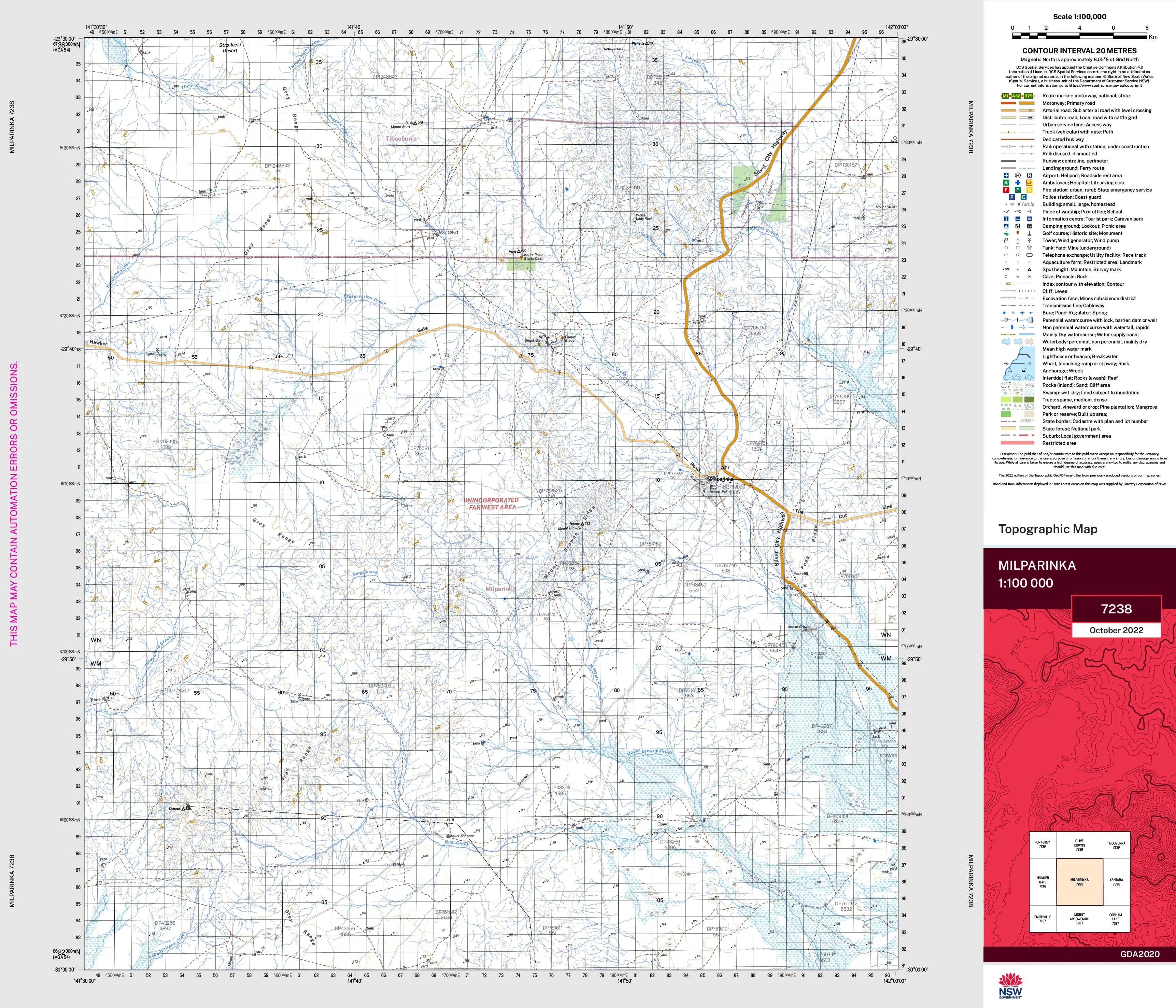 Milparinka 7238 Topographic Map 1:100k