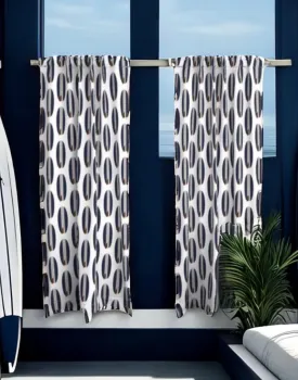 Navy Blue and Chocolate Brown Classic Surfboards Window Curtains -Large Size