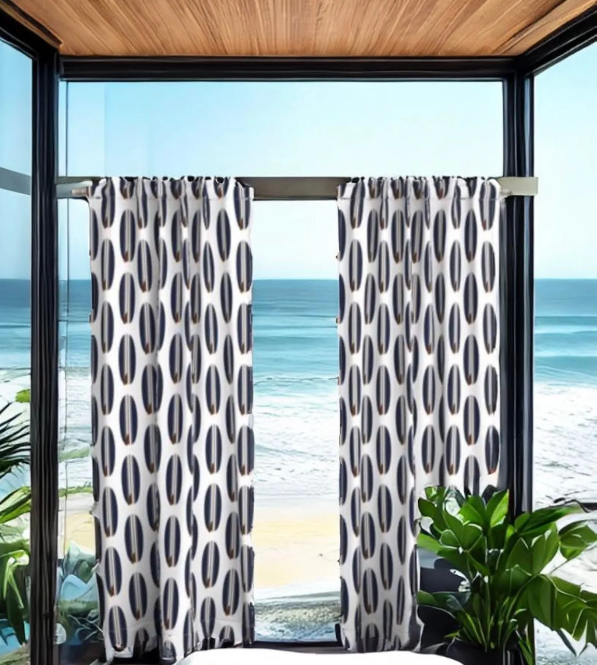 Navy Blue and Chocolate Brown Classic Surfboards Window Curtains -Large Size