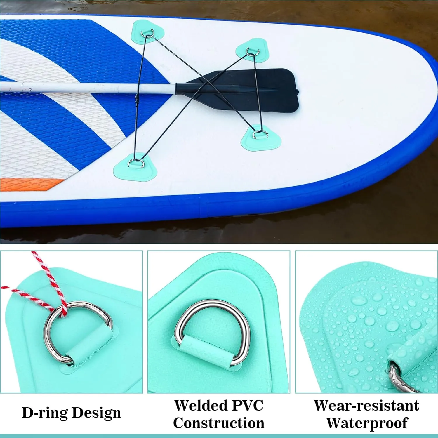 Newwiee 10 D Ring PVC Patch for Inflatable Boat With10 Liquid Waterproof Repair Patch Cement Inflatable Repair Set for Inflatable Boat Dinghy Sup Kayak Surfboard Rafting Canoe