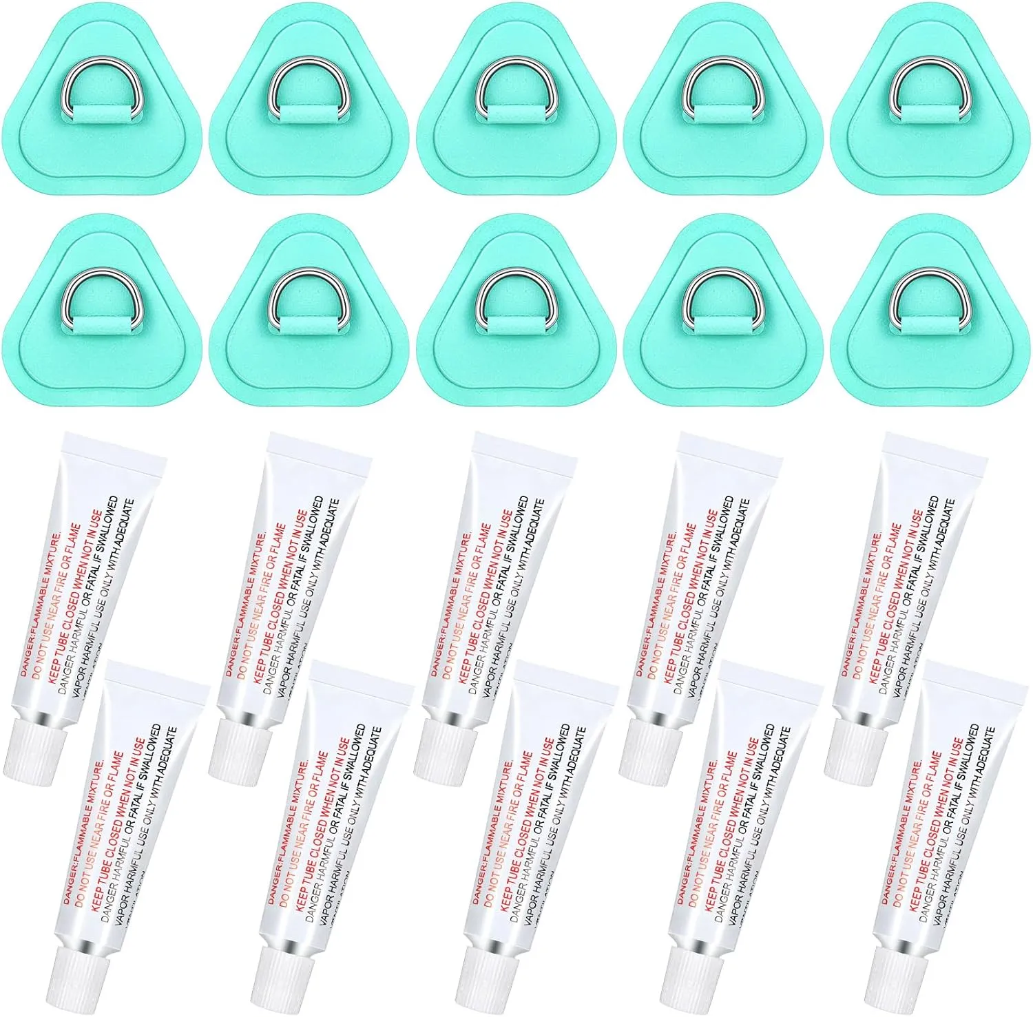 Newwiee 10 D Ring PVC Patch for Inflatable Boat With10 Liquid Waterproof Repair Patch Cement Inflatable Repair Set for Inflatable Boat Dinghy Sup Kayak Surfboard Rafting Canoe