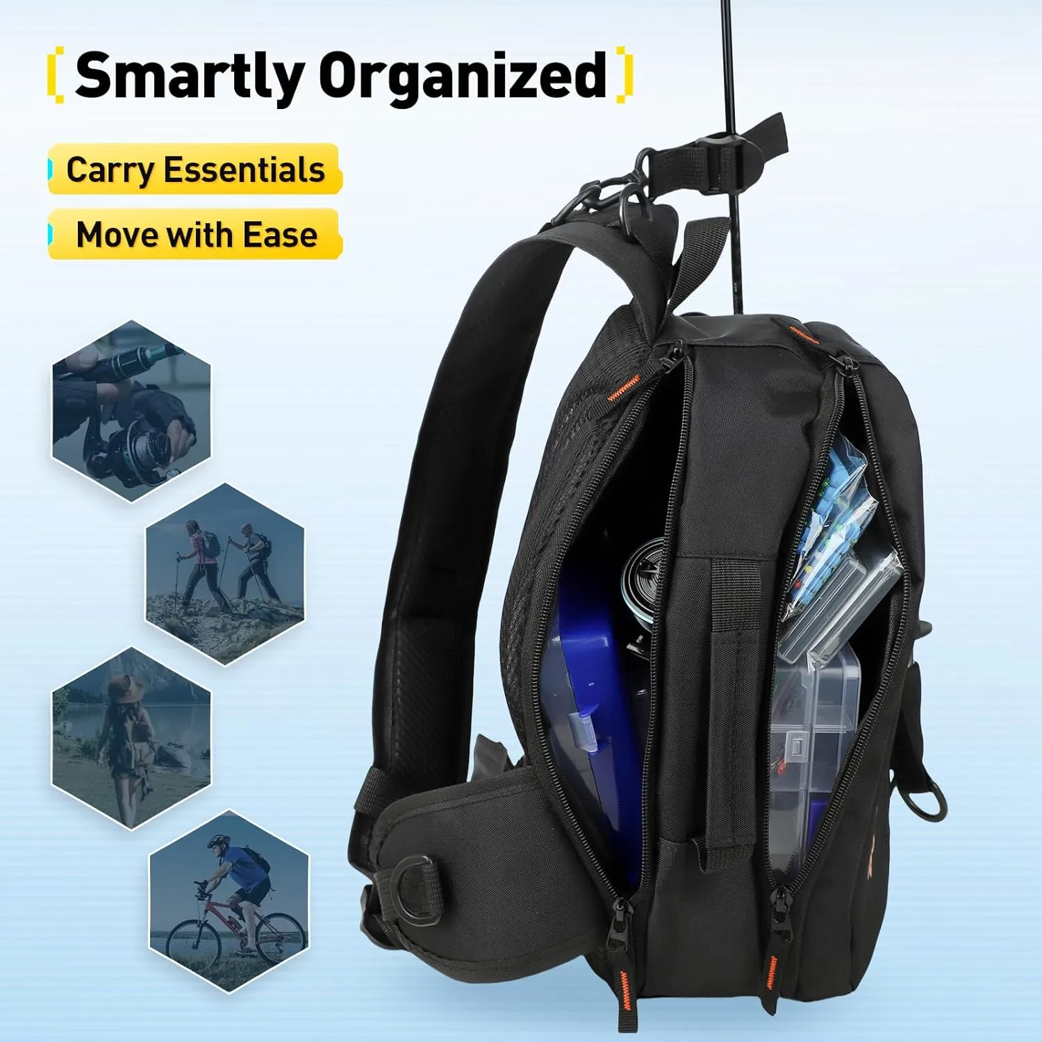 Small Fishing Bag with Rod Strap, Portable & Lightweight, Fish Small Tackle bag  Fits Tackle Boxes & Gear,Move Freely, Cast Smoothly - Fishing Gifts for Men