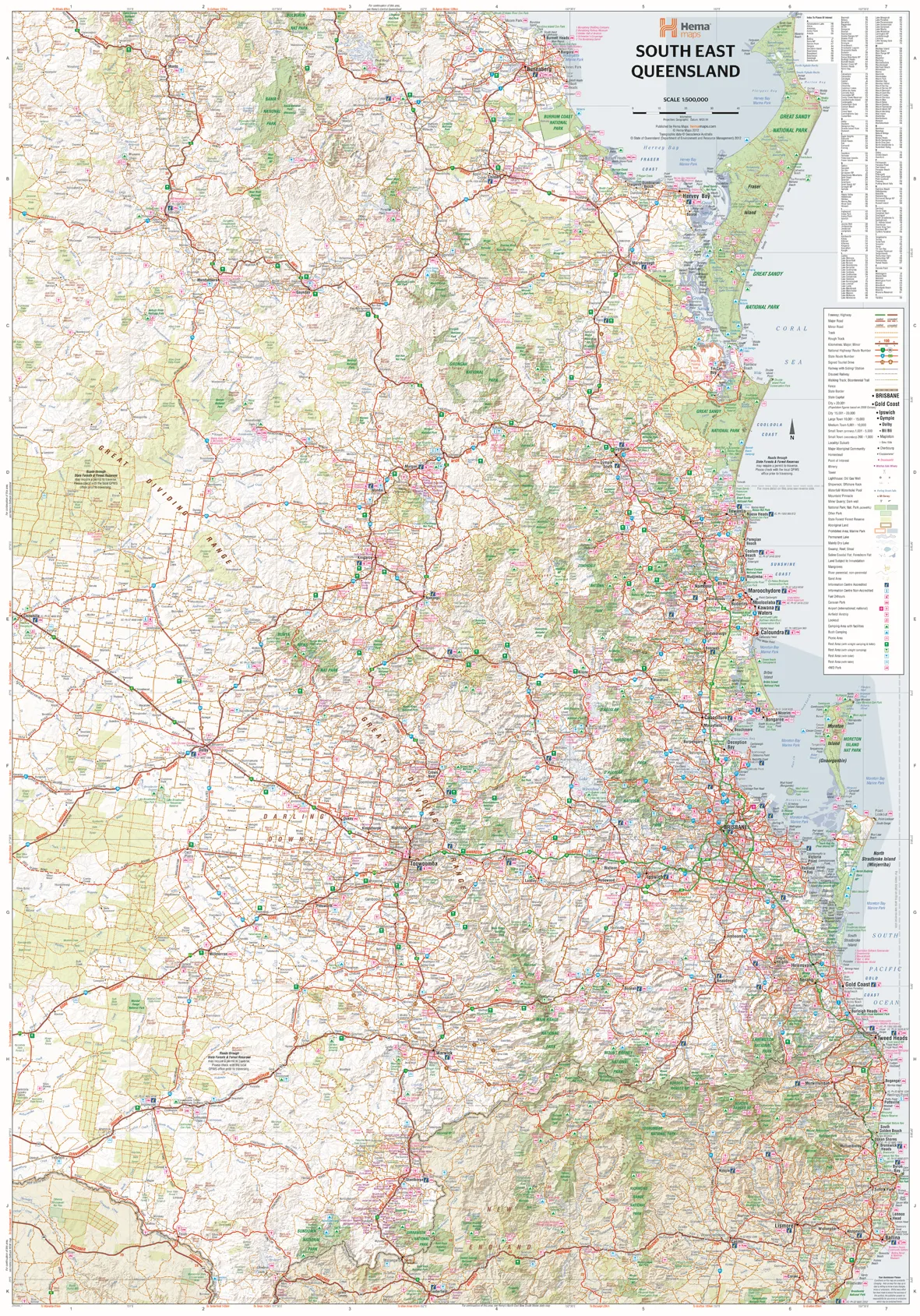 South East Queensland Hema 700 x 1000mm Wall Map