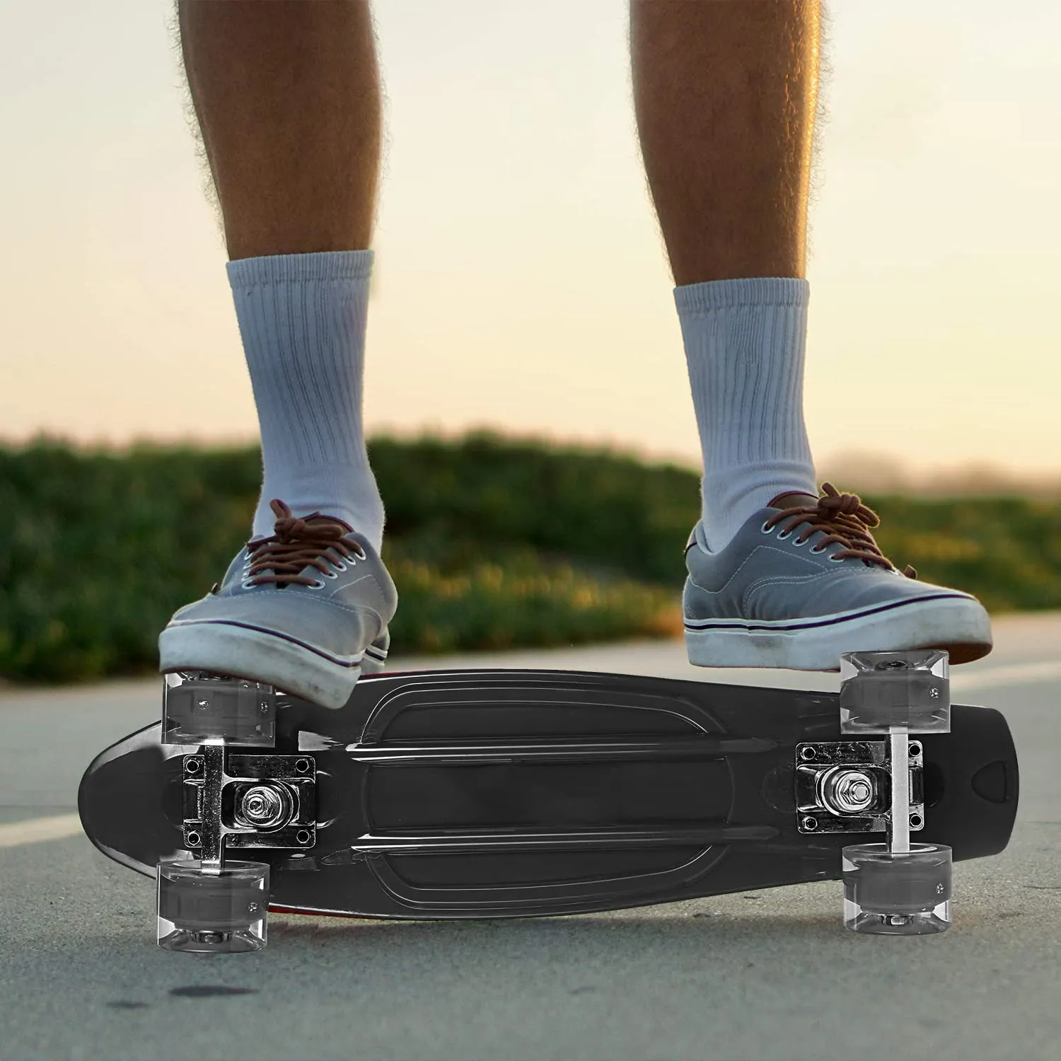 STRAUSS Cruiser Skateboard| Penny Skateboard | Casterboard | Hoverboard | Anti-Skid Board with ABEC-7 High Precision Bearings | PU Wheel with Light |Ideal for All Skill Level (31 X 8 Inch), (Green)