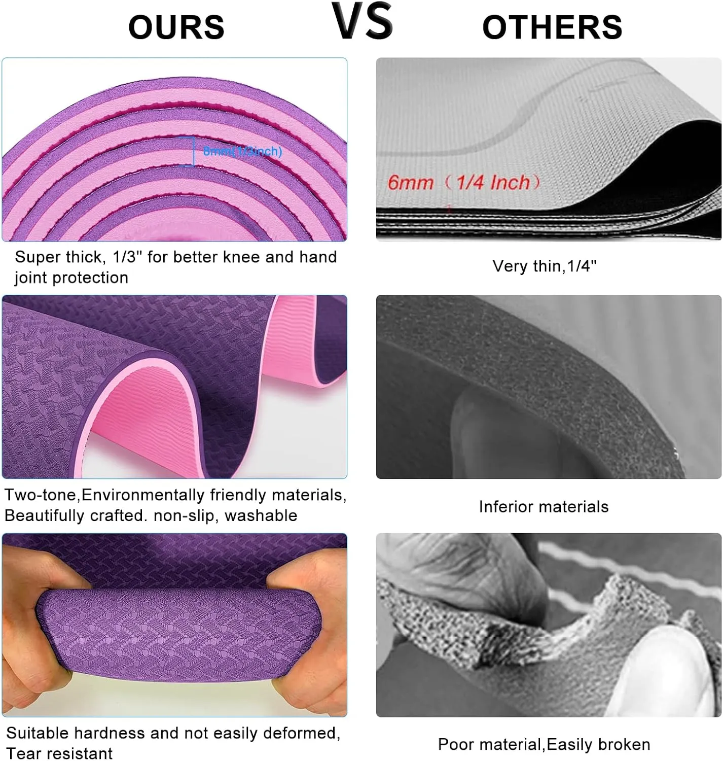 Yoga Mat 1/3 inch QMKGEC Exercise Mats 8mm TPE Non-Slip Extra Thick High-Density Eco Friendly for Yoga Workout Pilates Yoga Mats for Women Men